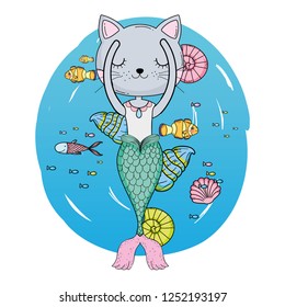 cute purrmaid undersea scene