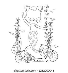 cute purrmaid undersea scene