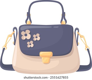 Cute purse cartoon icon. Floral handbag design isolated on white background