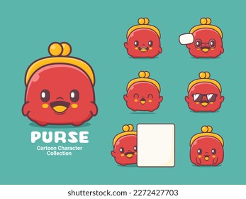cute purse cartoon. vector illustration with different expressions