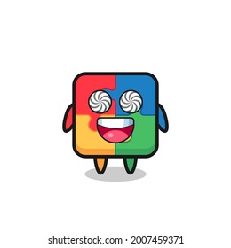 cute puzzle character with hypnotized eyes , cute style design for t shirt, sticker, logo element