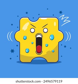 Cute puzzle character with shocked face and sweating. design cartoon vector illustration icon mascot symbol. cartoon puzzle character concept.