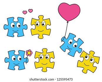 Cute puzzle characters in love