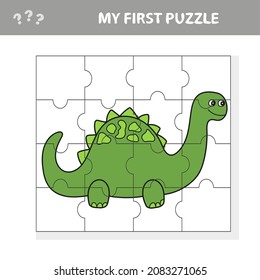 Un juego de rompecabezas. Ilustración vectorial del juego del rompecabezas con el dino de dibujos animados felices para los niños. Mi primer rompecabezas