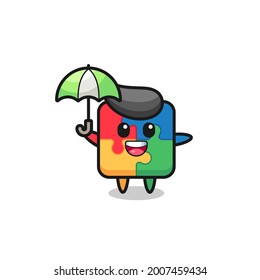 cute puzzle illustration holding an umbrella , cute style design for t shirt, sticker, logo element