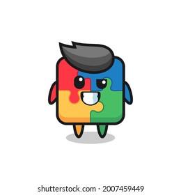 cute puzzle mascot with an optimistic face , cute style design for t shirt, sticker, logo element