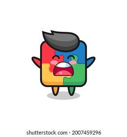 cute puzzle mascot with a yawn expression , cute style design for t shirt, sticker, logo element