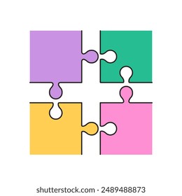 Cute puzzle pieces. Jigsaw, education. Vector illustration in flat style