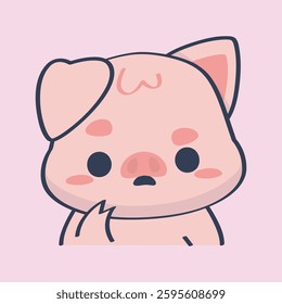 cute puzzled little pig face in isolated outline flat design