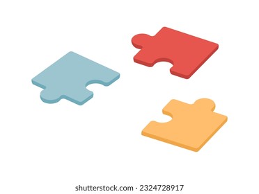 Cute puzzles toy for kids concept. Colorful pieces of riddle and jigsaw. Fun and entertainment for children. Poster or banner for website. Cartoon flat vector illustration isolated on white background