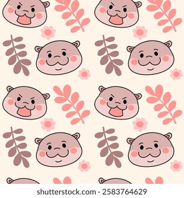 Cute Pygmy hippopotamus Seamless Pattern