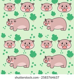 Cute Pygmy hippopotamus Seamless Pattern