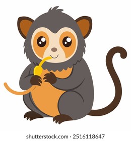 A Cute Pygmy Marmoset Eating Vector Illustration
