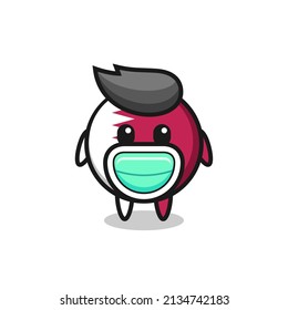 cute qatar flag badge cartoon wearing a mask , cute style design for t shirt, sticker, logo element