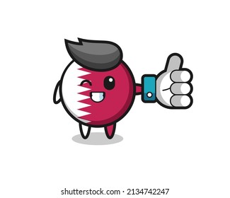 cute qatar flag badge with social media thumbs up symbol , cute style design for t shirt, sticker, logo element