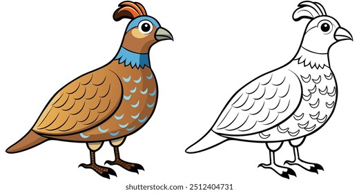 Cute Quail Cartoon Coloring Page For Kids