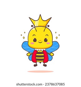 Cute Queen bee cartoon character. Kawaii adorable animal concept design. Isolated white background. Vector illustration.