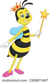 cute queen bee cartoon on white background