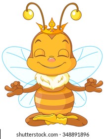 Cute Queen Bee sitting in the lotus position and meditates