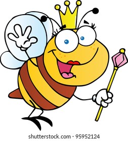 Cute Queen Bee Waving. Vector illustration with simple gradients.Jpeg version also available