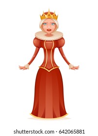 Cute queen cheerful ruler crown on head cartoon character 3d realistic isolated vector illustration
