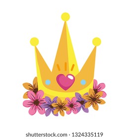 cute queen crown with heart and flowers