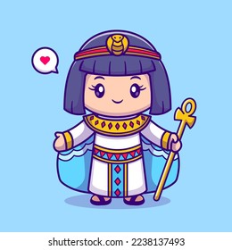 Cute Queen Of Egypt Cartoon Vector Icon Illustration. People Holiday Icon Concept Isolated Premium Vector. Flat Cartoon Style