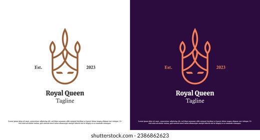 Cute queen logo design illustration. Silhouette of beauty woman woman fashion princess queen crown king kingdom noble beautiful wise diamond knight. Simple minimalist feminine elegant flat concept.