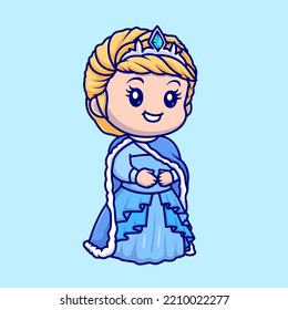 Cute Queen Princess with Crown Cartoon Vector Icon Illustration. People Fashion Icon   Concept   Isolated Premium Vector. Flat Cartoon Style