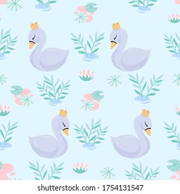 CUTE QUEEN SWAN SEAMLESS PATTERN BACKGROUND