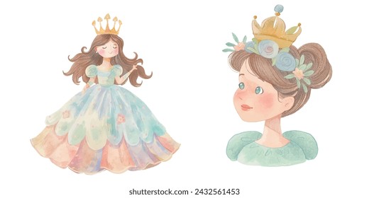 cute queen watercolour vector illustration