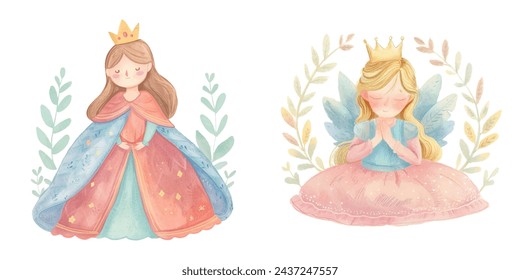 cute queen watercolour vector illustration 