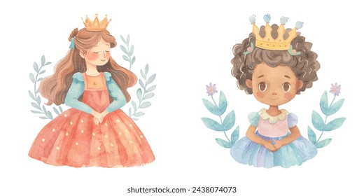 cute queen watercolour vector illustration 