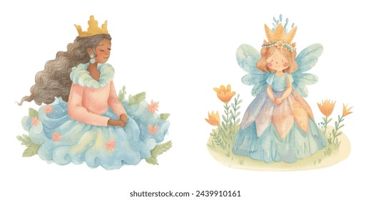 cute queen watercolour vector illustration 