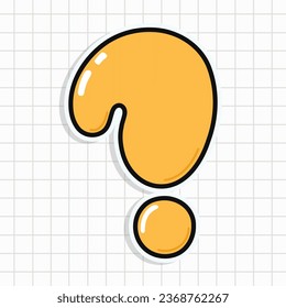 Carácter sticker de la marca Cute Question. Caricatura dibujada a mano del vector icono de ilustración del personaje kawaii. Concepto de carácter de etiqueta de marca de pregunta feliz