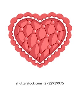 Cute quilted heart with button details. Romantic vector illustration in patchwork style, perfect for Valentine’s Day, love cards, wedding design, invitations, stickers, textile prints and decorative elements.