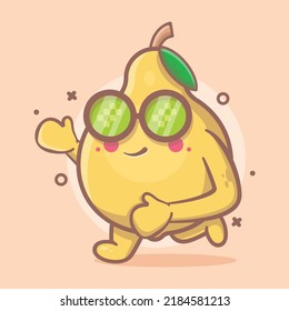 cute quince fruit character mascot running isolated cartoon in flat style design