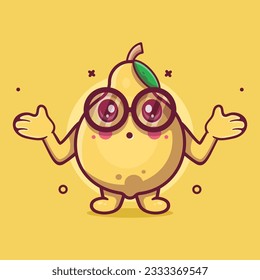 cute quince fruit character mascot with confused gesture isolated cartoon in flat style design