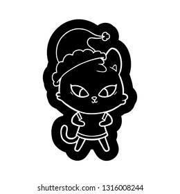 cute quirky cartoon icon of a cat wearing santa hat