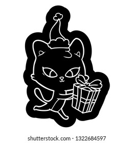 cute quirky cartoon icon of a cat wearing santa hat