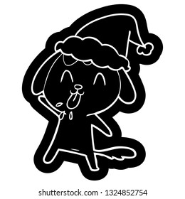 cute quirky cartoon icon of a dog wearing santa hat