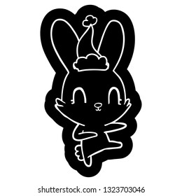 cute quirky cartoon icon of a rabbit dancing wearing santa hat