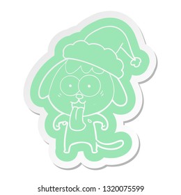 cute quirky cartoon  sticker of a dog wearing santa hat