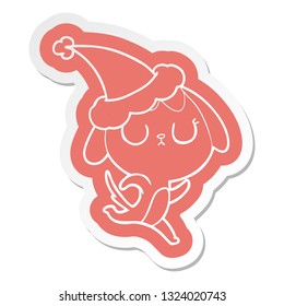 cute quirky cartoon  sticker of a dog wearing santa hat