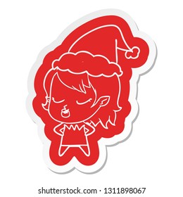 cute quirky cartoon  sticker of a vampire girl wearing santa hat