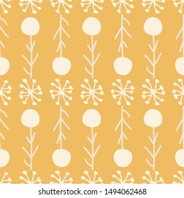 Cute quirky flowers seamless pattern in yellow and beige. Fun design for fashion, textiles, home decor, wallpaper, and graphic design projects. Great for summer, fall or sunny winter occasions.