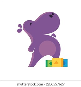 Cute, quirky and funny hippo character head logo design symbol. Vector illustration for kids related brands or products.