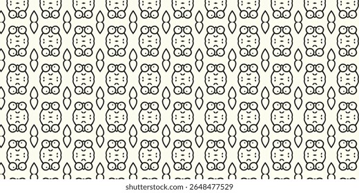 Cute and quirky owl-inspired abstract pattern with repeated symmetrical elements. Perfect for children’s products, wallpaper, and playful designs.