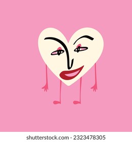 A cute quirky strange clockwork heart with face arms and legs. Illustration in modern trendy style