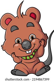 The cute quokka with the chubby cheeks is smiling with the happy feeling of illustration